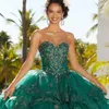 Emerald Green Sweetheart Quinceanera Dress Applique Lace Pärlor Bollklänning Puffy Dress 16th Birthday Debut Vestido de Charra 15 Anos