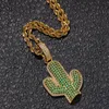 Colares Pingente Hip Hop Jóias Iced Out 3A Zircão Verde Bling Diamante CZ Cactus Colar Presente Para Homens MulheresPendant