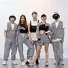 Stage Wear Reflective Street Dance Performance Team Costume Loose Kpop Hip Hop Clothes Grey Suit Adult Jazz Dancer Outfit VDB6391