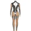 ANI Women Game Movie Tight Jumpsuit Alien Robot Mesh Hollow Sier Strip Bodysuit Cosplay Costumes Cosplay