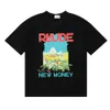 カジュアルメンズシャツメンズTシャツRhude New Money Windowsill T Shirt Landscape Print High Street Cotton and Womens Loose Shortleeved Tシャツトップ