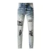 jeans violets designer hommes jeans jeans de haute qualité mode hommes jeans pantalon de style moto pantalon en denim en détresse déchiré motard broderie Patch Hole Pant L6