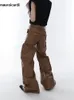 Herrbyxor Mauroicardi Spring Autumn Long Loose Brown Black Pu Leather Pants Men lyxdesigner Kläder Bred benbyxor 231031