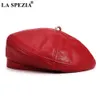 Beret La Spezia Women Beret Hat Vintage Red Wome Hats oryginalne skórzane owczesku solidne czerwone niebieskie białe czarne jesienne zimowe kapelusz 231031