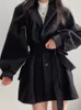 Dameswolmengsels Koreaanse dikke vrouwelijke geul warme jassen Kraag lange pofmouwen kleding herfst elegante riem jas dames chique midi-top 231031