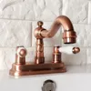 Kitchen Faucets Antique Red Copper Double Handle Dual Hole Deck Mounted Basin Faucet Swivel Bathroom Sink Mixer Tap 2rg048