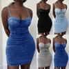 Zwangerschapsjurken Women Solid Color Spaghetti Braps Taille strakke bodycon mini denimjurk