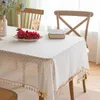 Tkanina stołowa biała koronkowa obrus prostokątny okładka na domową matę kawy ślubnej z frędzl