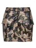Kjolar mode kvinnors kjol smala midja zip fickor pu läder medium strecth camouflage mini sommar 2023 tidvatten 17a9935