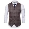 Men's Vests Mens Casual Business Men Suit Male Lattice Waistcoat Fashion Sleeveless Smart Top Grey Blue 230331