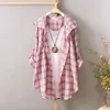 Kvinnor BLOUSES Pink Hoodied Plaid Shirt Youth Ladies Single-Breasted Tops Woman Shirts 2023 Blus Spring Clothing A643