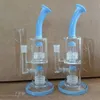 Çift Matris PERC Mavi Harsiye Bubbler Recycler Bongs Tüp Bong Kalın Base Dab Teçhizat Sigara Su Boruları 14mm 18mm Banger