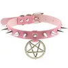 Spik punk choker krage för tjej goth pentagram halsband emo halsband cosplay chocker gotiska tillbehör modemycken smyckennecklace emo smycken tillbehör