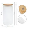Nytt ankomst USA CA Warehouse Staded Clear Frosted Sublimation Blanks 16oz Glass Beer Coffee Cup with Bamboo Lid