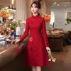 Casual Dresses Chinese Red Lace Qipao Slim Women Ethnic Style Dress Vintage Plus Size Modern Cheongsam Vestido Chino Mujer