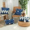 Kudde Marocko Navy Blue Cover Case Zigzag Tufted Handmased Throw For Sofa Seat Tassles Home Decorative Canvas 45x45cm