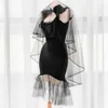 Ани Темная невеста, черное свадебное платье русалки, костюм с вуалью, женский сексуальный кружевной костюм с открытой спиной, тонкий тонкий костюм Cheongsam, косплей, косплей