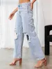 Women's Jeans Hole Ripped Wide Leg Pants Baggy Boyfriend For Womens Do Old Vintage Mom Casual Denim Trousers