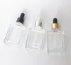 유리 혈청 병 드롭퍼 피펫 30ml 1oz 정사각형 플랫 맑은 흰색 검은 색전 녹색 파란색 화장품 에센셜 오일 향수 커스텀 프린트 로고 포장 상자