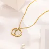 Kvinnor märke halsband örhängen set pärla diamantörhängen designer hänge halsband 18k guld pläterad stud halsband par älskar smycken lång kedja