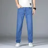 Мужские джинсы из тонкого или толстого материала, офисные деловые мужские классические синие, черные хлопковые эластичные прямые джинсовые брюки, мужские брендовые брюки 231031