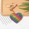 Porte-clés avec pompon en forme de cœur en cristal coloré, accessoires de mode, breloques, décoration, cadeau de fête