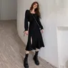 Повседневные платья винтажные лоскутные платья Женщины разделить французский стиль элегантный офис Леди Слим Корейская шикарная женская одежда Осень 2023