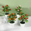 Flores decorativas artificial planta vaso laranja romã árvore de fruto bonsai peitoril da janela decoração jardim plástico falso vaso casa