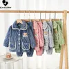 Pyjamas Kinder Jungen Mädchen Herbst Winter Flanell Verdicken Pyjamas Baby Cartoon Langarm Revers Tops mit Hosen Schlafen Kleidung Sets 231031