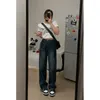 Kvinnors jeans amerikanska all-match denim mopping byxor retro blå hög midja