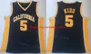 NCAA College California Golden Bears Basketball 5 Jason Kidd Jersey 유니폼 스포츠 팬을위한 모든 스티치 통기성 면화 팀 컬러 네이비 블루