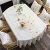 Masa kumaş masa örtüsü oval 185cm çiçek nakış modern stil keten kumaş elips kapak rustik yemek ev dekoratif