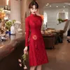 Abiti casual Cinese Pizzo Rosso Qipao Slim Donna Stile Etnico Abito Vintage Plus Size Moderno Cheongsam Vestido Chino Mujer