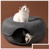 Cat Toys Toys Donut Tunnel łóżko Zwierzęta domowe Naturalne filcowe jaskini okrągły wełna dla małych psów interaktywna gra Toycat Drop dostawa ho dhjsg