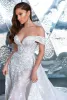 Abito da sposa a sirena vintage in pizzo con strascico staccabile al largo della spalla Abiti da sposa applicati Arabo Aso Ebi Vestido De Novia Plus Size Tromba BC12354 2024