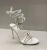 Rene Caovilla Butterfly Crystal Decoratieve hoge sandalen Stiletto vrouwen avondjurkschoenen 9,5 cm Serpentine wraparound luxe designer dames hoge hakken met doos