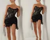 Sexy Noir Mini Robes De Soirée De Bal Courtes 2024 Bretelles En Dentelle Corset Drapé Cocktail Anniversaire Soirée Robes Robe De Soirée