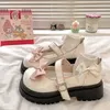 Klänningsskor bågar Chunky Platform Mary Jane Shoes for Women Patent Leather Ankle Strap Pumps Woman Spring White Lolita Shoes Pink 231031