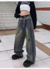 Dżinsy damskie Y2K Koreańska szeroka noga dla kobiet Hip Hop Highsteet High Walisted Casual Lose, retro Slim Slim Denim Pants