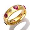 Eheringe Trendy Luxus Rosa Liebe Herz Zirkon Stern CZ Kristall Gold Farbe Ring Für Frauen Mode Edelstahl Schmuck geschenk 231101