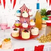 Andra evenemangsfestleveranser 1set 3 Tier Circus Carnival Paper Cupcake Stand Red Striped Cake Decorating Children's Day Dessert 231101