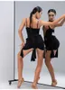 Sahne Giyim Latin Dans Takım Kadın Yetişkin İlkbahar/Yaz Askı Kayışı Birleştirilmiş Üst Çabuk Yarım Etek Uygulama Seti