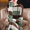 Robes décontractées Femme Lâche Mode Rayé À Capuchon Robe Tricotée 2023 Automne Hiver Vêtements Pour Femmes Coréen Élégant Manches Longues Midi