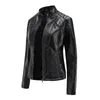 Vestes de moto en cuir PU pour femmes, 4XL 2023, col montant, veste décontractée, manteau Slim, dessus de couleur unie, printemps et automne