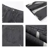 Men's Shorts Streetwear Hip Hop Denim Men Loose Wide Leg Jeans Smoke Grey Patchwork Color