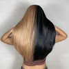 Synthetische Perücken Lange Glatte Synthetische Perücken mit Pony Halb Schwarz Blonde Weihnachtsperücke für Frauen Cosplay Naturhaar Hitzebeständige Faser 230227