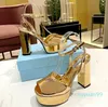 Silver brand sandals women platform heels 13CM high heel designer shoes casual mirror leather ankle strap buckle fish mouth dress shoe