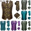 Мужские жилеты Hi-Tie Black Gold Floral Silk Set Set для мужчин темно-синий жаккардовый костюм мужской жилет свадебная куртка 230331
