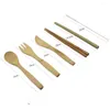 Ensembles de vaisselle Sac beige Ensemble de couverts en bambou 7pc / set avec paille Baguettes Ustensile de cuisine Écologique Voyage Réutilisable Portable Couteau Fourchette