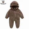 Macacões EWODOS 0-12M Bebê Recém-nascido Crianças Macacão Macacão de Lã Manga Longa Com Capuz Fechamento de Zíper Inverno Romper Roupas para Meninos GirlsL231101